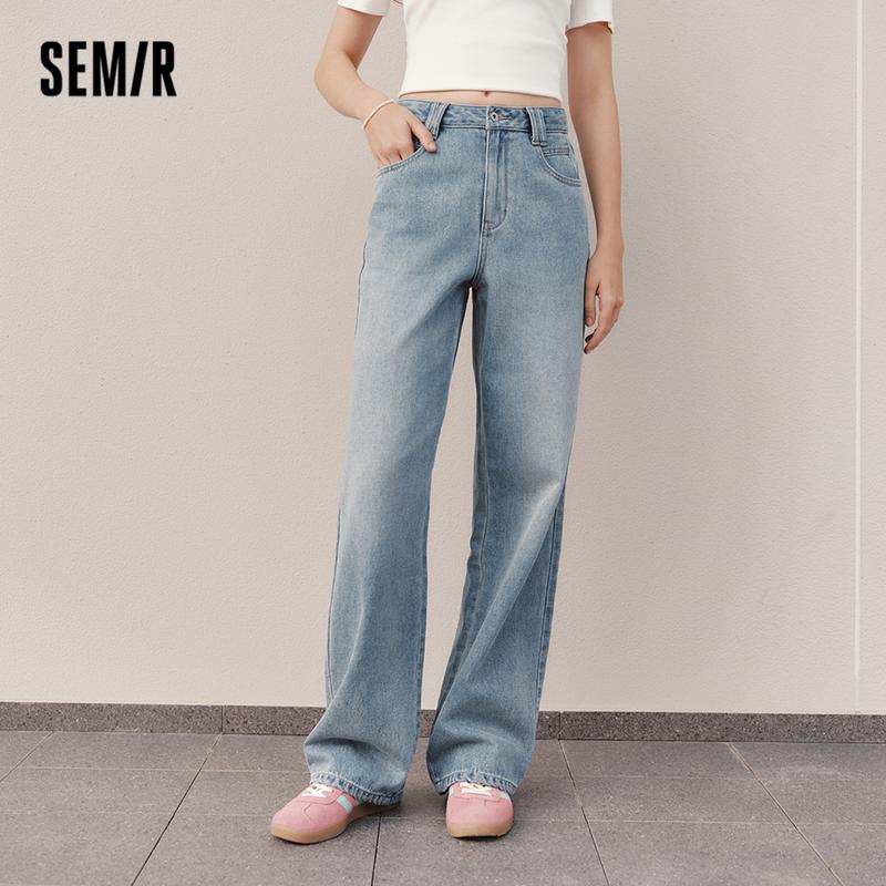 Quần Jean Ống Rộng, Semir, Dành Cho Nữ, Phong Cách Mùa Xuân Mới 2025, Quần Ống Đứng Nhỏ Nhắn, Màu Xanh Nhạt