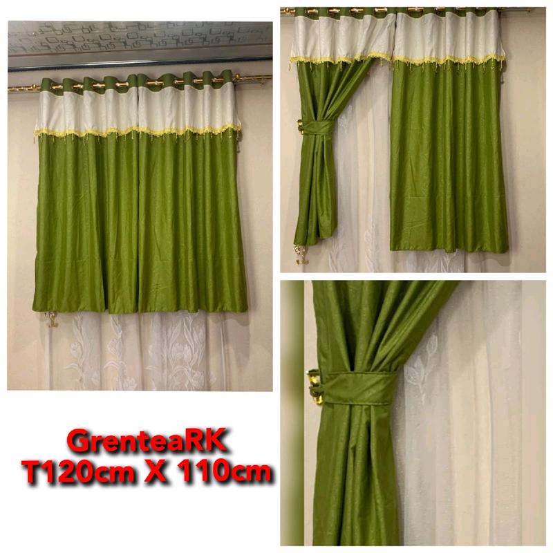 GORDEN JENDELA PENDEK RENDA KRISTAL UKURAN T120XL110 BAHAN KAIN EMBOS POLOS Katun Tali 6