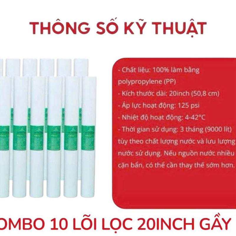  ComBo 10 lõi lọc nước số 1 lõi pp 20inch. lõi lọc thô 20inch ,lõi lọc đầu nguồn dùng cho cốc lọc 20inch 