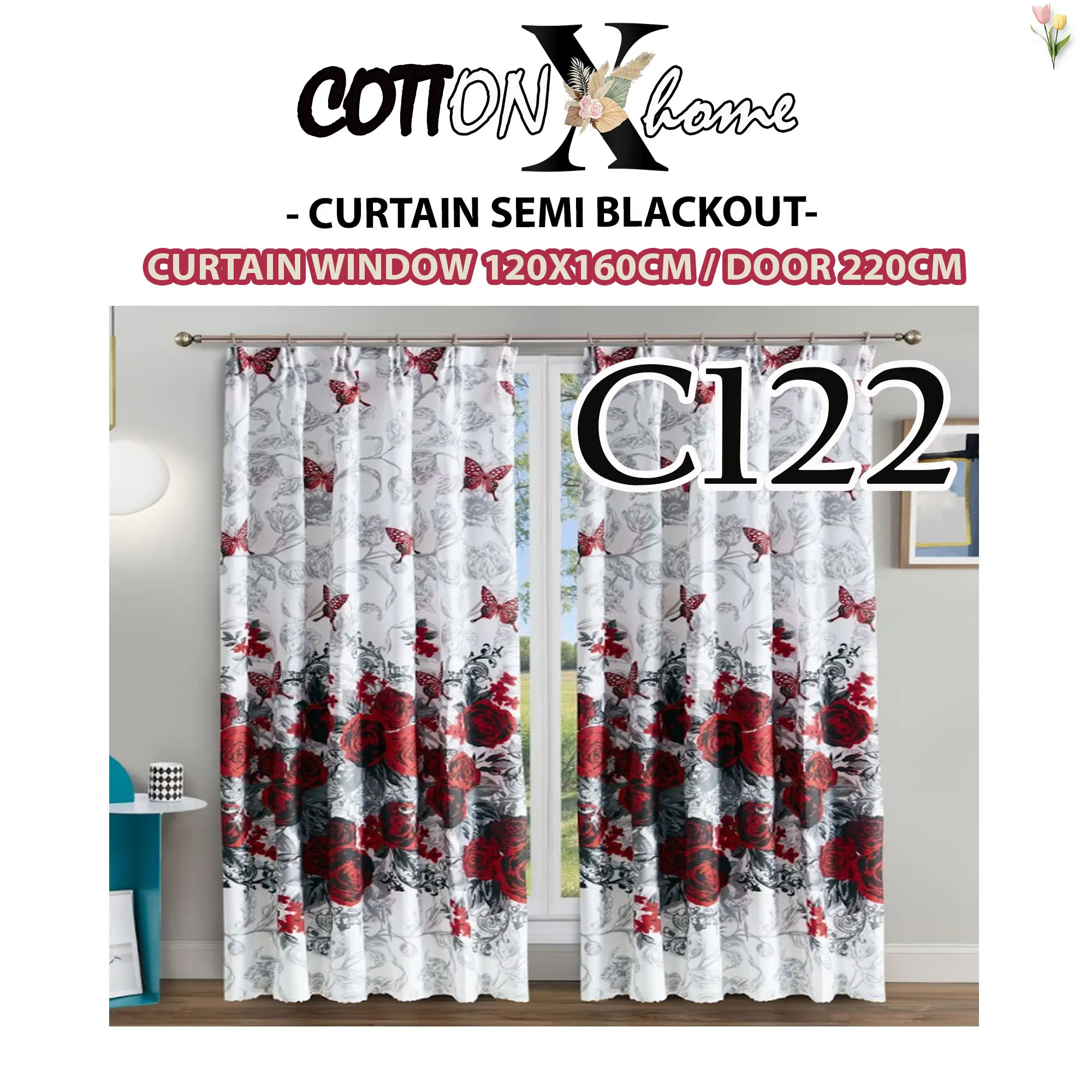COTTONXHOME CODE C122 KAIN TEBAL Langsir Curtain Semi Blackout Ready Stock In Malaysia/ Door Window Curtain/Langsir pintu Langsir Tingkap Soft Textiles