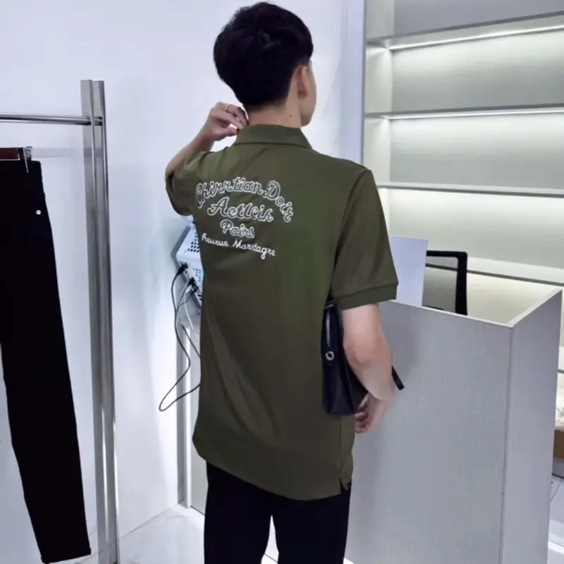 Áo polo màu xanh chất vải gai l1 logo full thêu 2 mặt form dáng chuẩn hình