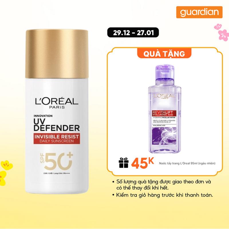  Kem Chống Nắng L'Oreal Mỏng Nhẹ Bảo Vệ UV Defender Invisible Resist Daily Sunscreen SPF50+ PA++++ 50ml 
