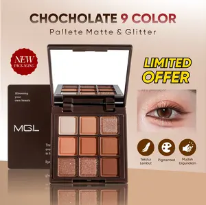 [Skistore] BPOM MGL Eyeshadow Chocolate Palette 9 Color - Matte Nude Pigmented Tahan Lama & Glittery