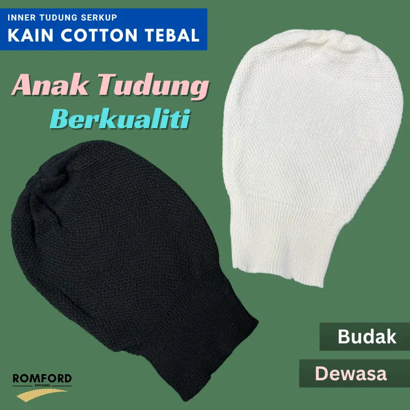 Anak Tudung Budak Sekolah Cotton Berkualiti Inner Snowcap Serkup Skarf Hitam Putih