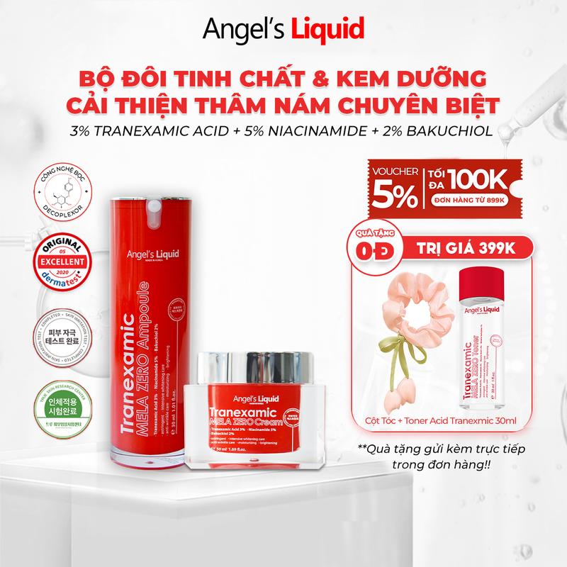 Bộ Sản Phẩm Serum & Kem Dưỡng Cải Thiện Thâm Nám Chuyên Biệt Angel's Liquid Tranexamic Acid Mela Zero ĐỎ