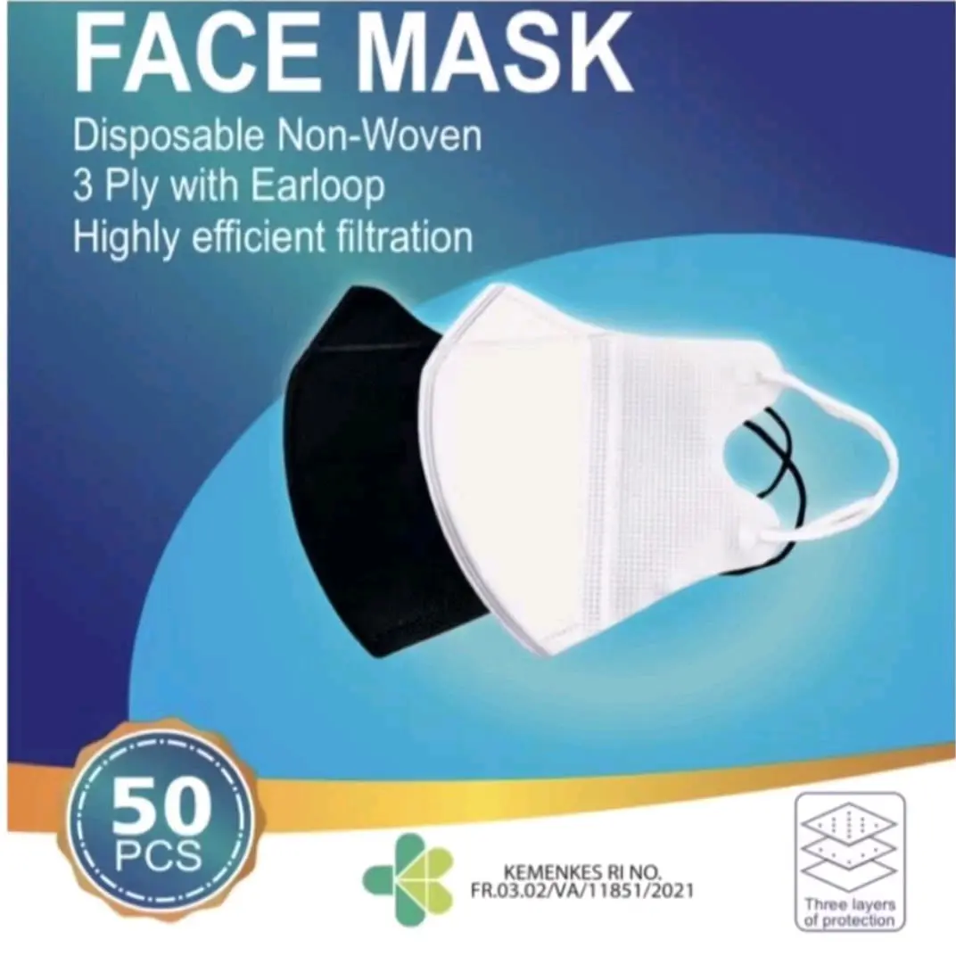 Masker Duckbill FACEMASK Earlop 3ply isi 50 pcs Putih Hitam