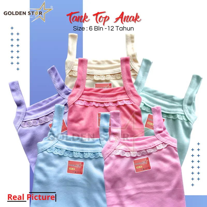 6 Pcs Tank Top renda Anak perempuan Warna - Tengtop Anak perempuan Warna Usia 0-2 Tahun Tanpa Bolong Bolong Kaos Dalam Kutang Anak Perempuan TREN - Kaos Singlet Anak Perempuan  / Tanktop Anak warna Lusinan pewe 6