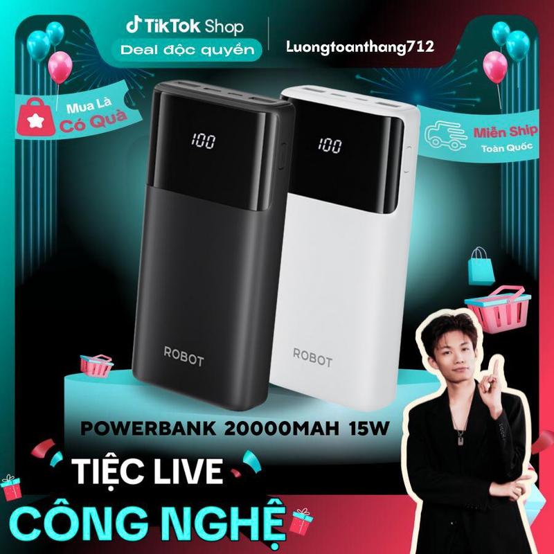   Deal Độc Quyền x LTT  Pin Sạc Dự Phòng ROBOT RT22S LED 2 Cổng Sạc Vào Micro Type C & 3 Cổng Sạc Ra USB Type C - Pin Dự Phòng Sạc Nhanh 