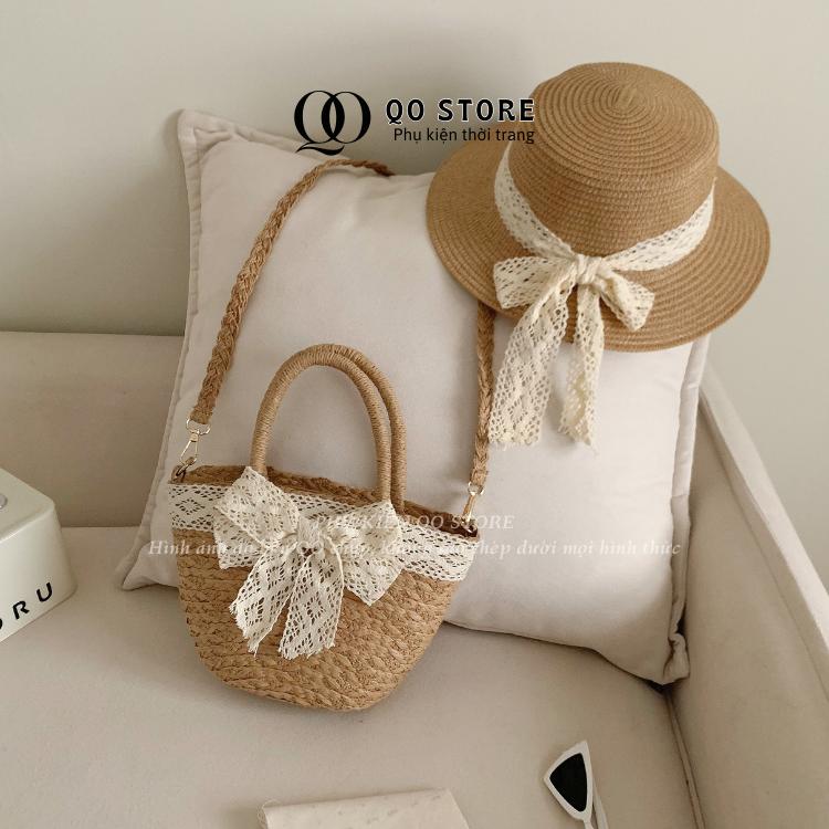 Combo Túi Mũ Cói Đeo Chéo Mix Nơ Ren Xinh Xắn Nhẹ Nhàng T27M18 QO Store 2