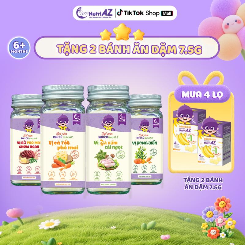 Combo 4 Hộp Hạt Nêm Cho Bé Ăn Dặm NutriAZ, Gia Vị Ăn Dặm Rau Củ An Toàn Cho Bé Từ 6 Tháng Tuổi, Không Muối Và Hương Liệu