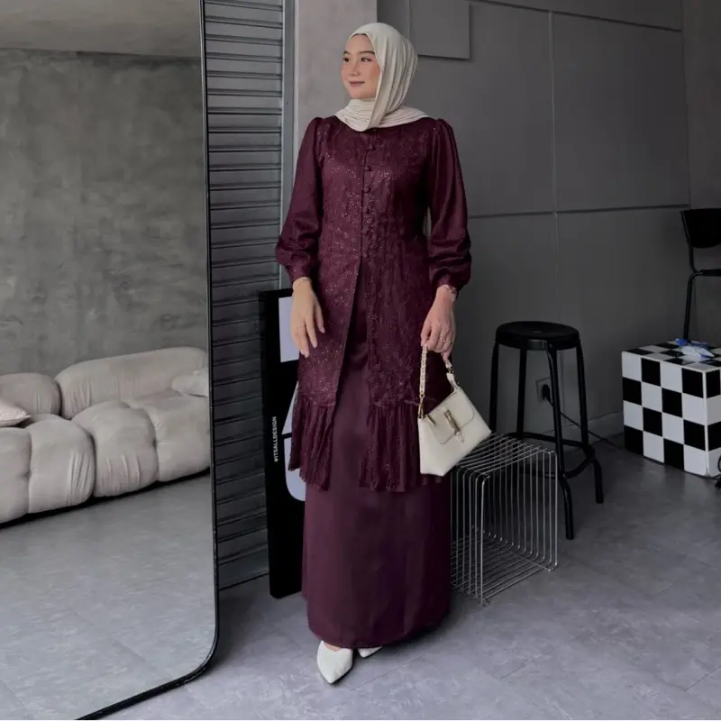 Stuffcisy [READY] Safwa Oneset Silk Tulle Chantily Kondangan Lamaran Wisuda Daily Panjang Setelan Rok Terbaru Kondangan Rempel Formal Muslim 2