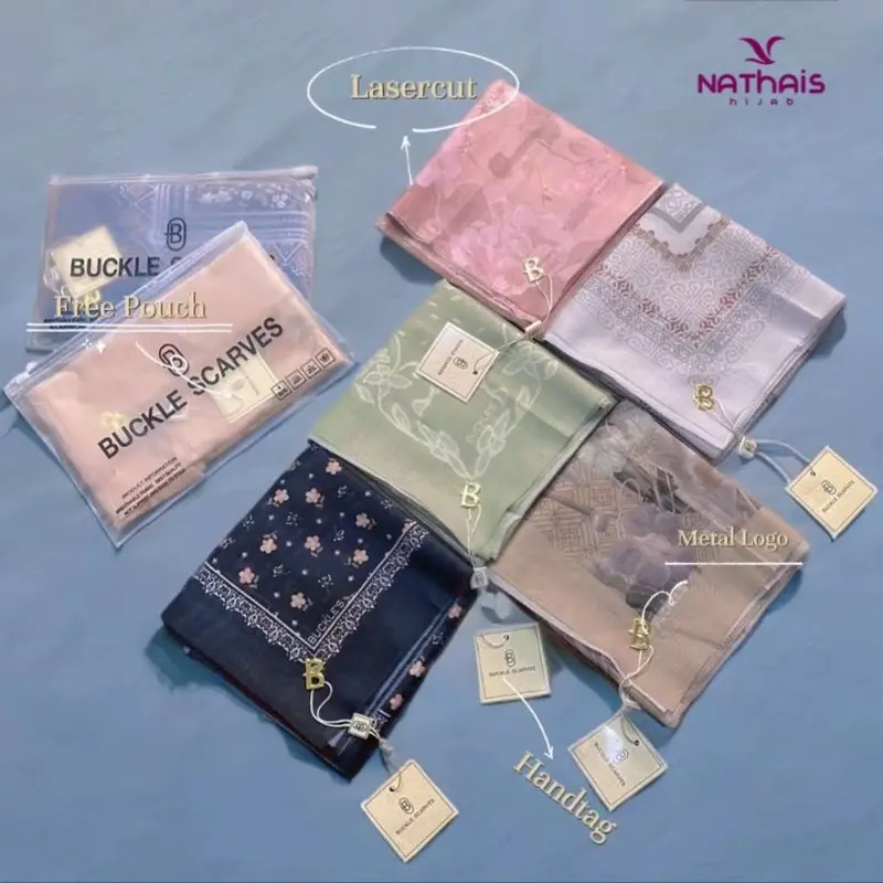 Hijab Buckle Scarves Pouch ( ISI 5 ) Segiempat Motif Printing Voal Muslim Kerudung 7