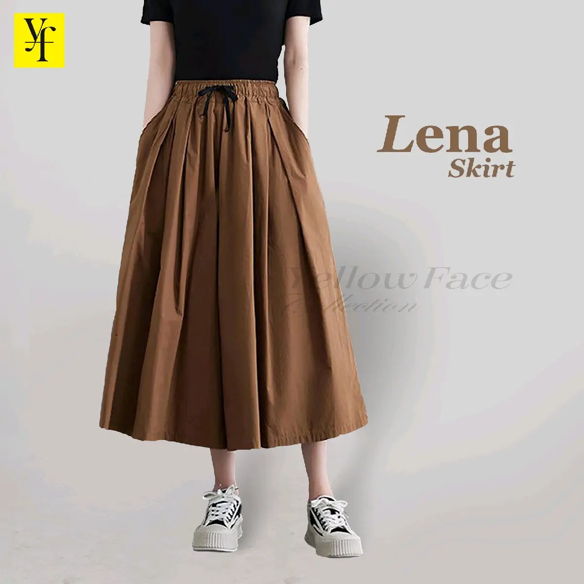Yellowface Lena Skirt Rok Wanita Polos Bahan Cigaret Premium / Rok Polos Panjang / Rok Wanita Size Standart Sampai Jumbo Tali Terbaru / Rok Rempel / Rok Mayung Dewasa Midi