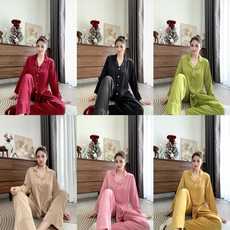  LỤA LATIN SPECIAL TRƠN FORM TO 48kg-85kg thiết kế kiểu pijama có nhiều màu sang trọng Nữ Women Áo Ngủ Quần Ngủ 