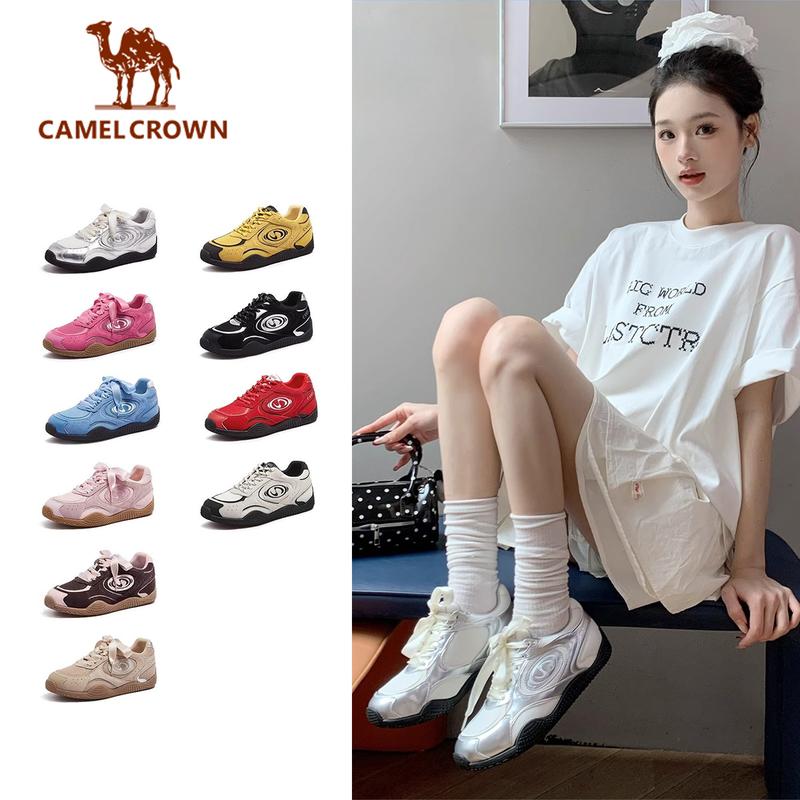 Camel Crown Giày nữ 2025 Giày thể thao mới mùa hè Giày tập múa ba lê màu bạc Giày đế dày tăng chiều cao màu trắng L25S577059/L25S577059A/L25S577059M