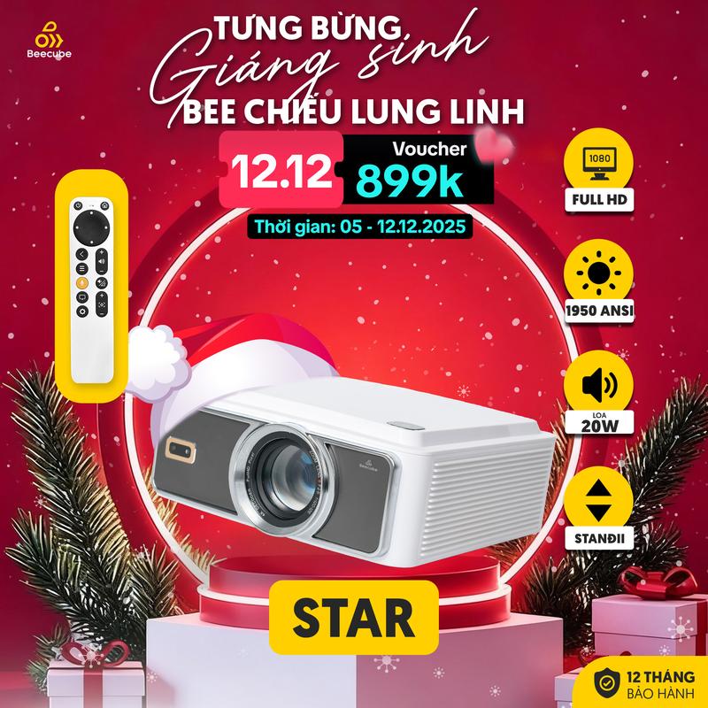  {BEECUBE LIVE} Máy Chiếu Beecube STAR ĐỘ Sáng 1950ANSI - Full HD - Bảo Hành 1 Đổi 1 Trong 12 Tháng Máy Chiếu Tích Hợp Âm Thanh Dolby Atmos Projector Xem Phim 