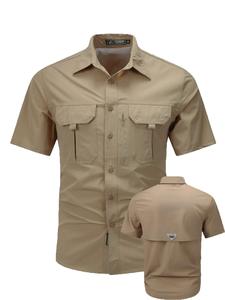 Camisa de trabajo para hombre de verano, de manga corta y secado rápido; táctica para exteriores con múltiples bolsillos, transpirable y con protección solar, diseño de malla en la espalda.