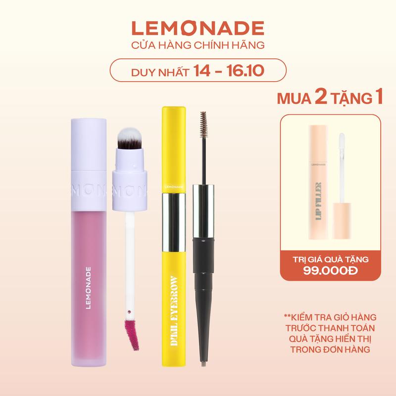 Combo 01 Chì kẻ mày 2 đầu bền màu Lemonade Dual Eyebrow 2.75g và 01 Son kem mịn lì thuần chay Lemonade Perfect Couple 3.5g