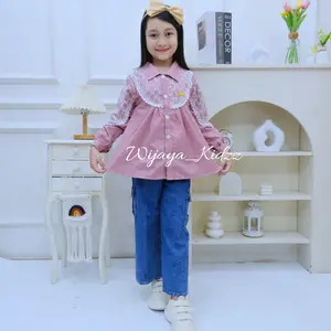 Stelan Anak Perempuan Terbaru Usia 3-12 Tahun, Baju dan Celana Fashion Jeans Set