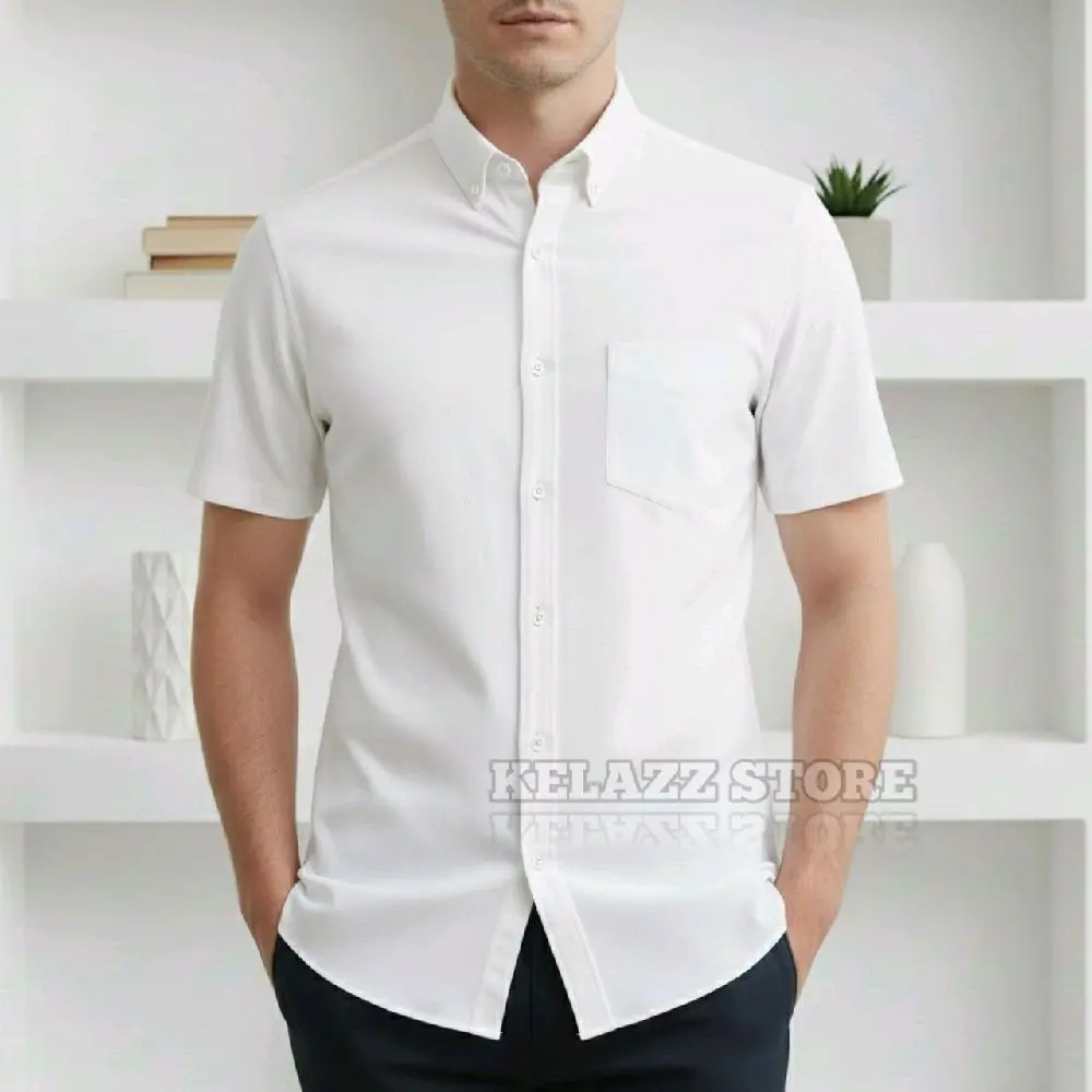 Putih Kancing Putih Pendek