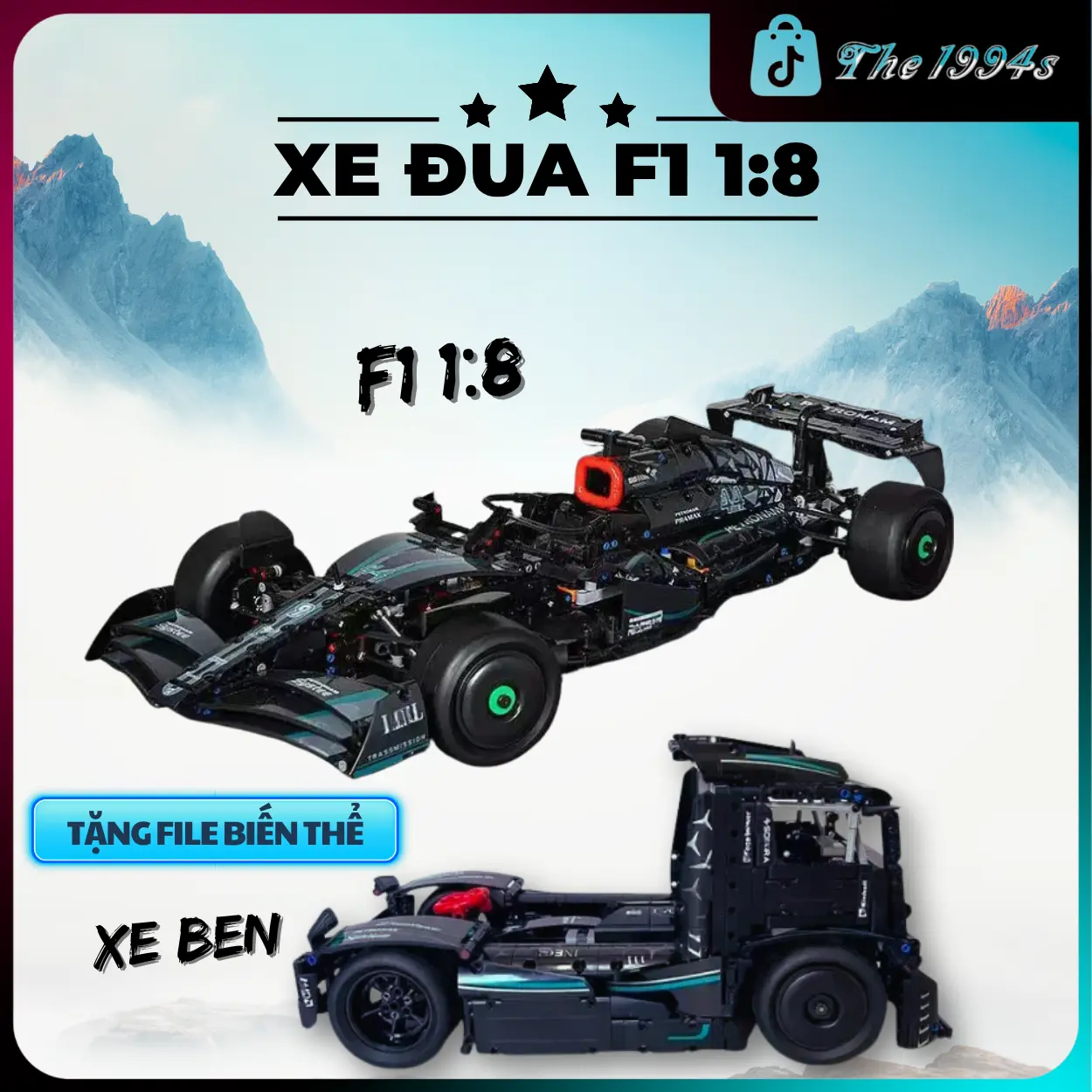 Mô hình lắp ghép 2IN1 xe đua F1 tỷ lệ 1:8 màu đen-Bộ Lắp Ráp Tháo Lắp Đồ Chơi Toy