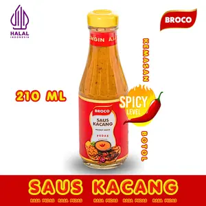 Broco Food Saus Kacang Pedas 210ML - Saus Makanan Masakan Halal & BPOM - Rasa Pedas Khas - Cocok Sebagai Cocolan Gorengan atau Bumbu Masakan - Bahan, Sauce