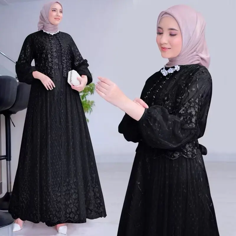 MAXI RAFIKA BUSUI ( M L XL XXL 3XL ) GAMIS SLETTING DEPAN | GAMIS KEKINIAN | GAMIS PESTA MEWAH Dress Muslim Wanita Dewasa Mutiara Lebaran Syari Kondangan Gaun Panjang Brokat Tile 6