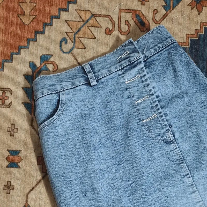 Rok Jeans Panjang Rebecca Highwaist untuk Wanita - Celana Dewasa Kancing 8