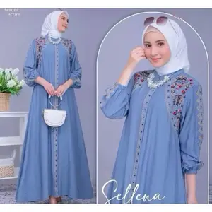 Gamis Sellena Full Bordir Cringkle Airflow premium