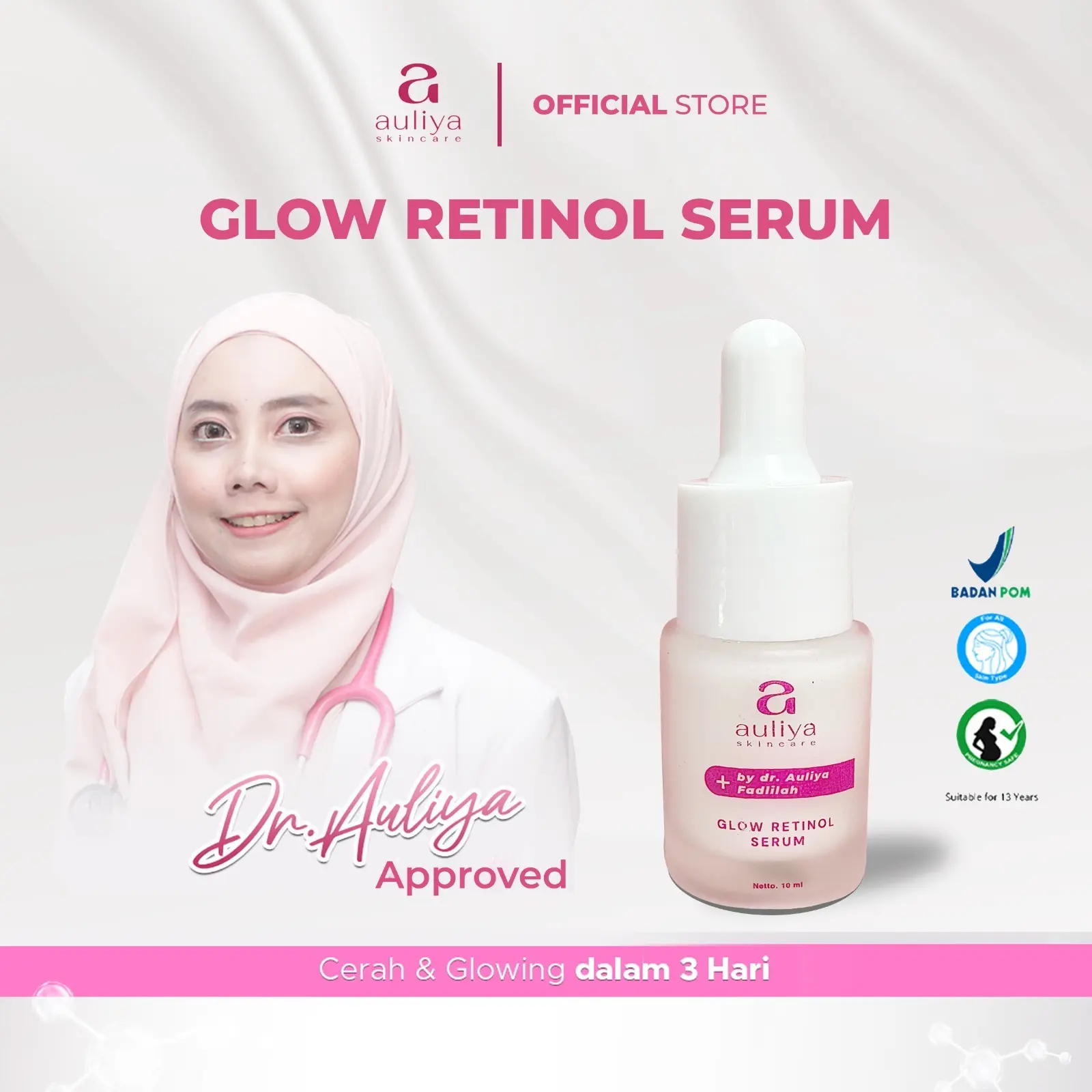 Auliya Skincare Glow Retinol - Serum Mencerahkan Wajah Brightening Booster Anti Aging dan Membuat Wajah Tampak Glowing