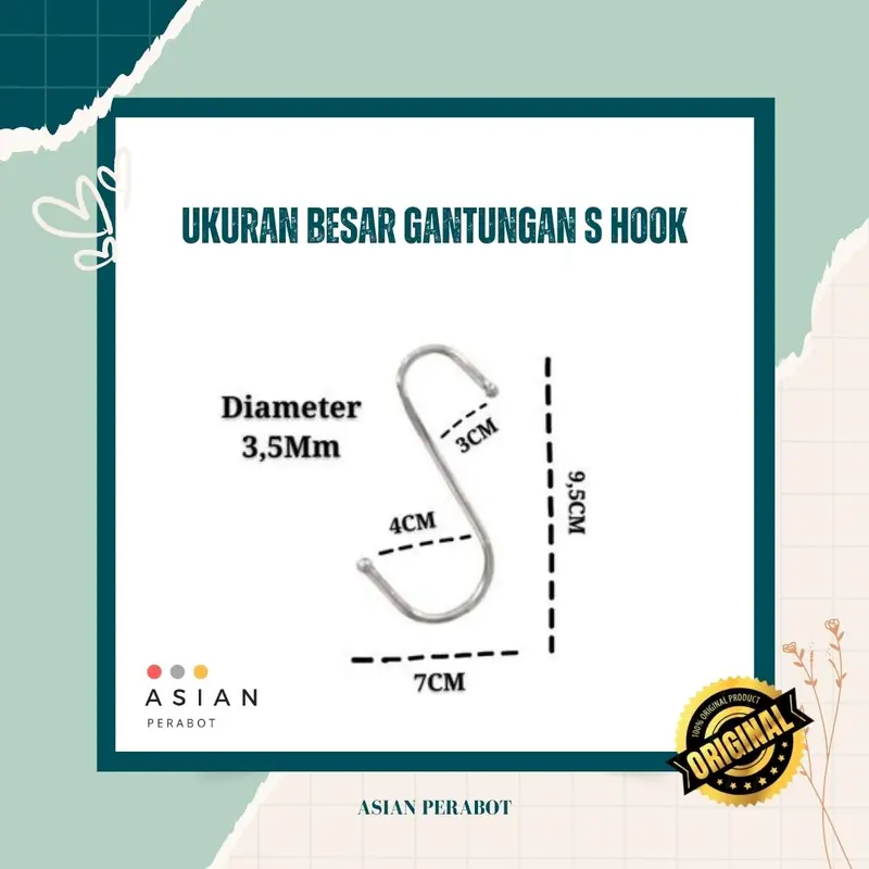 ASIAN PERABOT ORIGINAL Cantolan Besi Pengait Bentuk S Serbaguna / Gantungan S Hook Stainless Steel / Kait Hook Multifungsi Barang Baju Stainless Bentuk S Hanger GANTUNGAN S Serbaguna Stainless Steel - Hook Letter S Bahan stainless steel 1