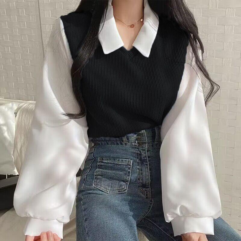 Product Introduction of Uniqueestore BJ1567 Baju Atasan Lengan Panjang Kemeja Rajut Blouse Rib Knitwear Wanita Korean Vintage Style Cod Top Casual Cewek knit Basic 5