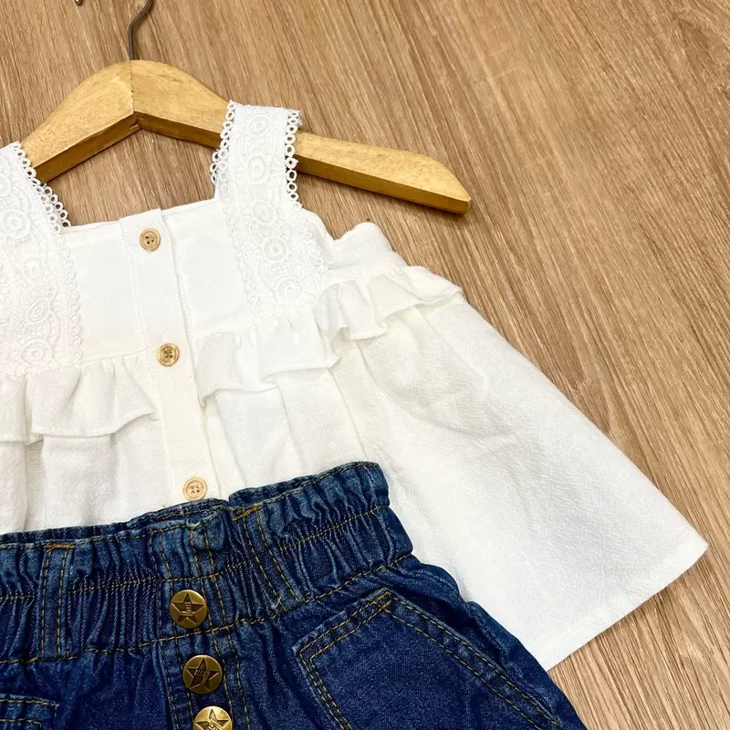 Leika Setelan Anak Atasan Babydoll Linen dan Ripjeans Mini  Perempuan 2