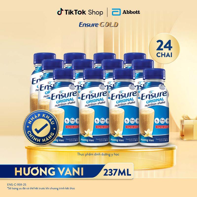 THÙNG 24 CHAI SỮA ENSURE HƯƠNG VANI DẠNG LỎNG 237ML