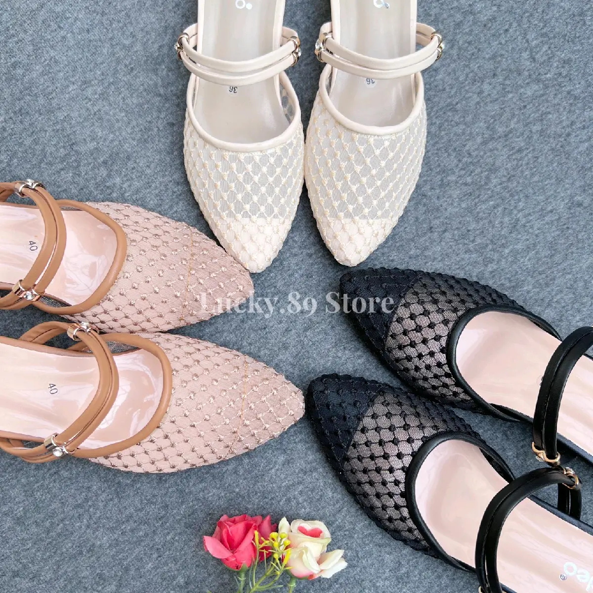 FLADEO Sandal Wanita Brukat Heels 3 cm Sendal Cantik Mewah