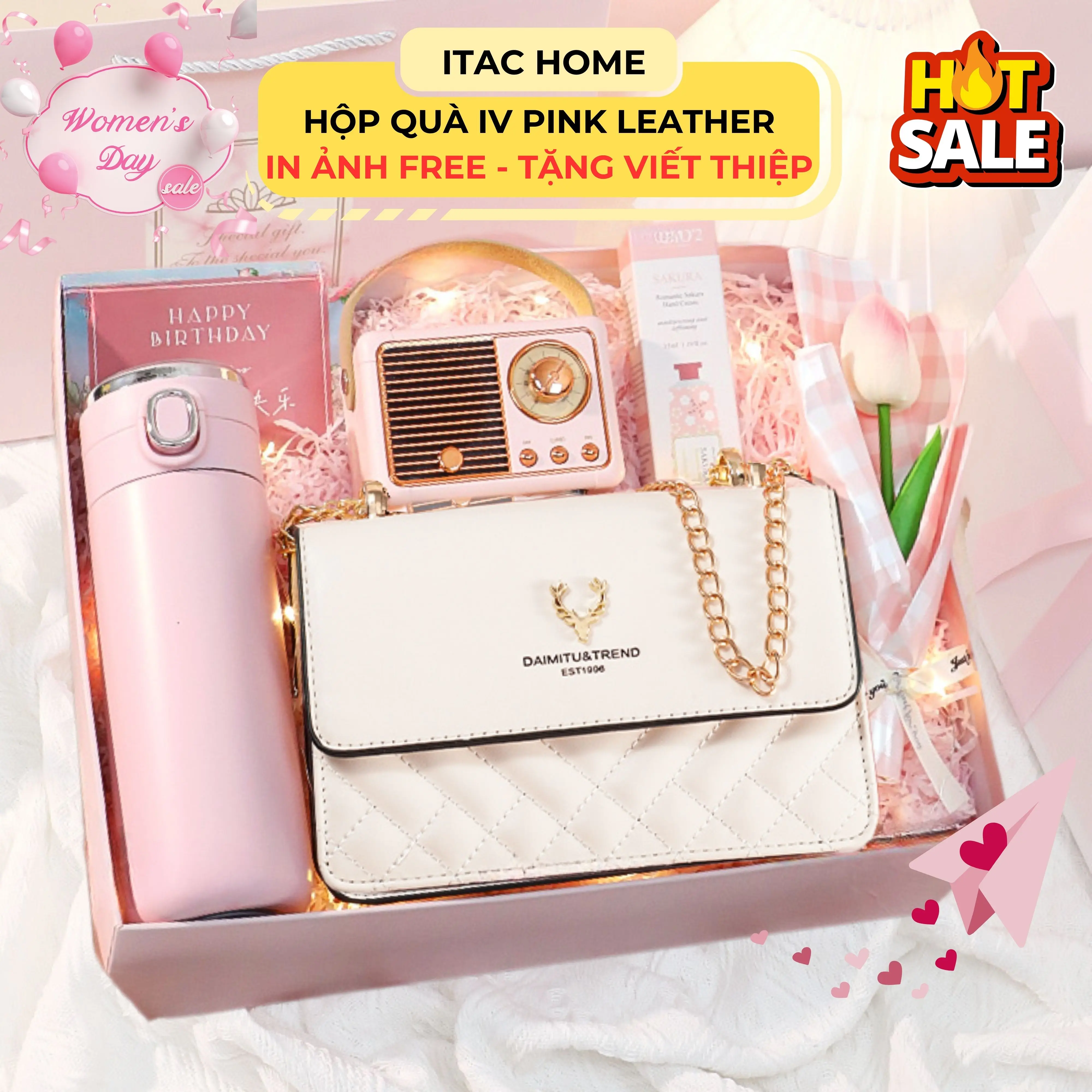 Set Quà Túi Xách Ý Nghĩa Tặng Bạn Gái IV Pink Leather & Phụ Kiện Siêu Xinh Dành Cho Vợ, Người Yêu, Crush, Bạn Gái - Tặng Sinh Nhật, Lễ Cao Cấp Sang Trọng Giare