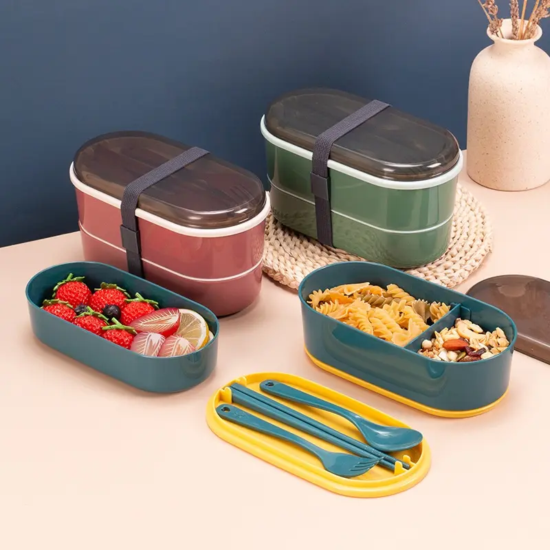 KOTAK BEKAL MAKAN SIANG LUNCH BOX SUSUN BENTO SET TEMPAT BEKAL FREE SENDOK GARPU SUMPIT