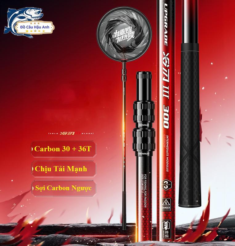 Vợt Cá Câu Đài Carbon Cold Blade, Vợt Câu Cá BENNOU Siêu Cứng Chất Lượng Cao KK10