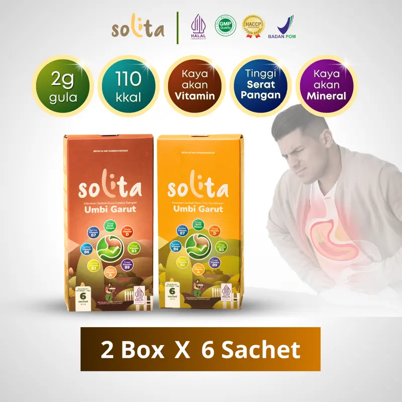 PAKET HEMAT SOLITA Minuman Serbuk untuk Asam Lambung Mengandung MUCOSAVE, Rasa Cokelat dan Rasa Thai Tea Bubuk Powder | 2 Box isi 6 Drink 1