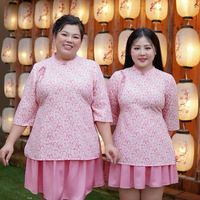 SET CHÂN VÁY ÁNH KIM ÁO TƠ THÊU BIGSIZE 55-90KG Nữ Women Top Đỏ
