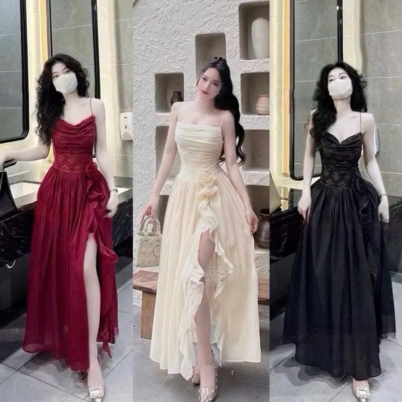 ĐẦM MAXI 2 DÂY REN PHỐI TƠ... KHÔNG KÈM KHOÁC . MUA RIÊNG