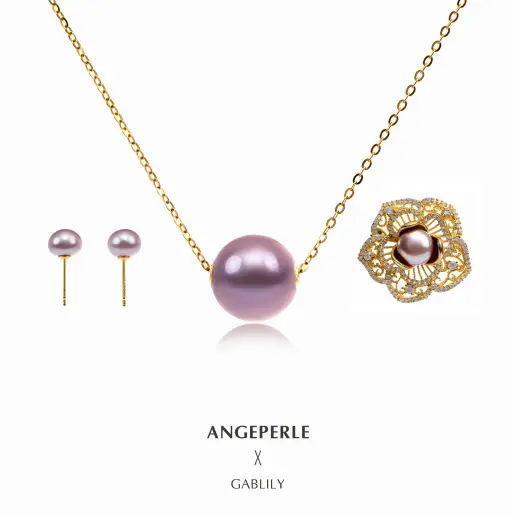 ANGEPERLE Freshwater Pearl Purple Bead Lucky Bead Earrings and Brooch Three-Piece Set Pendant 10-11mm/Earrings 7-8mm/Brooch 8-9mm TSJCY250
