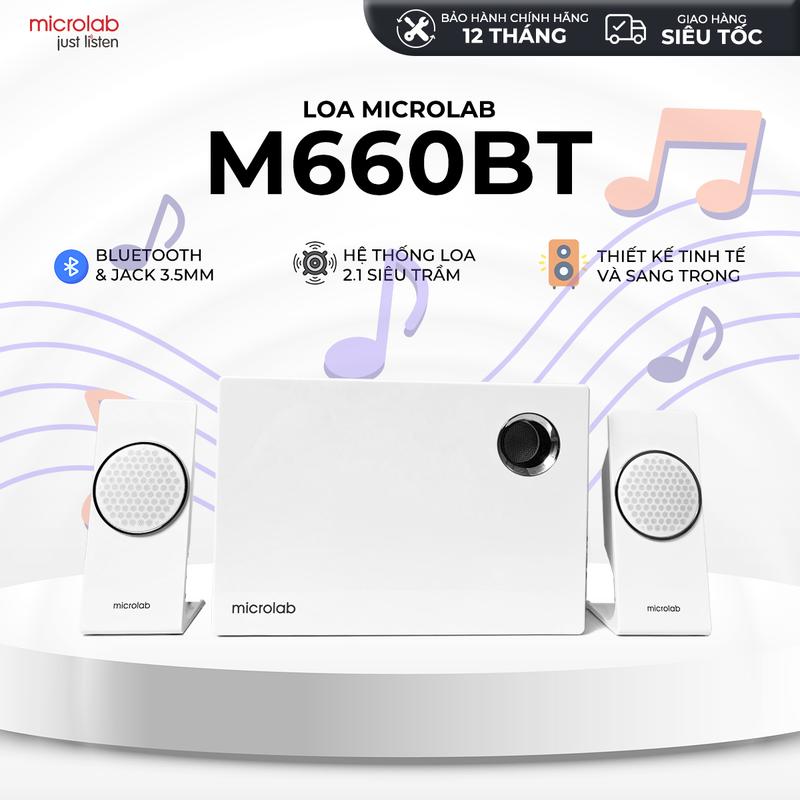 Loa Vi Tính Bluetooth Microlab M660BT Trắng 2.1 14W * 2 + 24W 52W Củ Loa Nghe Nhạc