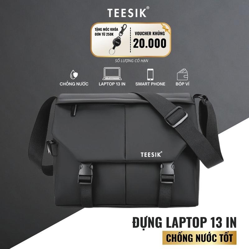 Túi đeo chéo nam đẹp 2025 TEE SIK cặp da đen trơn túi chéo nam chống nước đeo vai đựng ipad 12 in chất liệu oxford unisex nhiều ngăn bag TS65