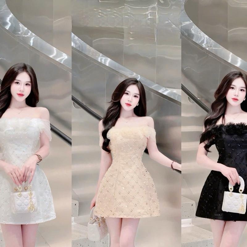 Váy kim sa dự tiệc dáng ngắn sang chảnh đính kết hoa ngực