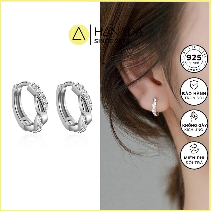 Khuyên Tròn Bạc 925 (Bảo Hành Trọn Đời) Xoắn Nữa Vòng Đá Bông Tai Khoen Đính Đá Đơn Giản 1711 D5