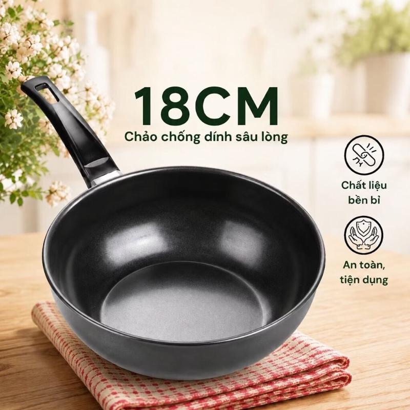 Chảo chống dính sâu lòng size 18cm siêu bền, sử dụng đa dạng bếp