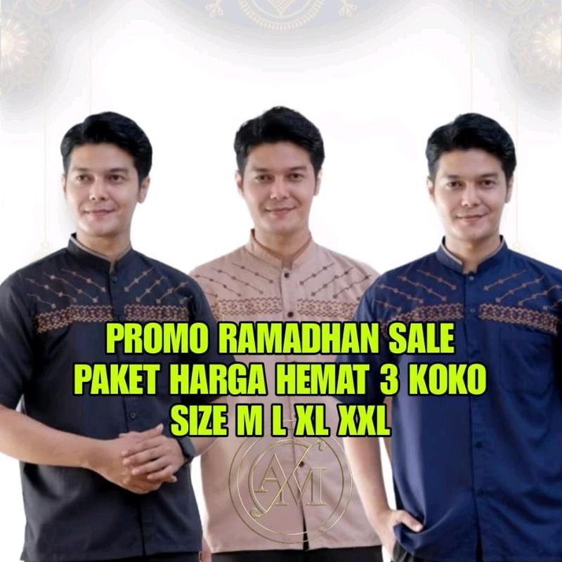 Harga Satu Paket Lebih Murah / Harga 3 Baju Koko pria lengan pendek bordir jasuke kekinian / Beli 3 Harga lebih murah / fashion muslim Katun Dewasa Formal Panjang 0