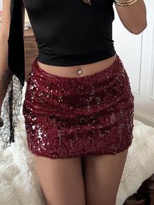 Falda elegante de lentejuelas para mujer, vestido ajustado de fiesta navideña, falda corta en A para todas las estaciones, estilo urbano y moderno