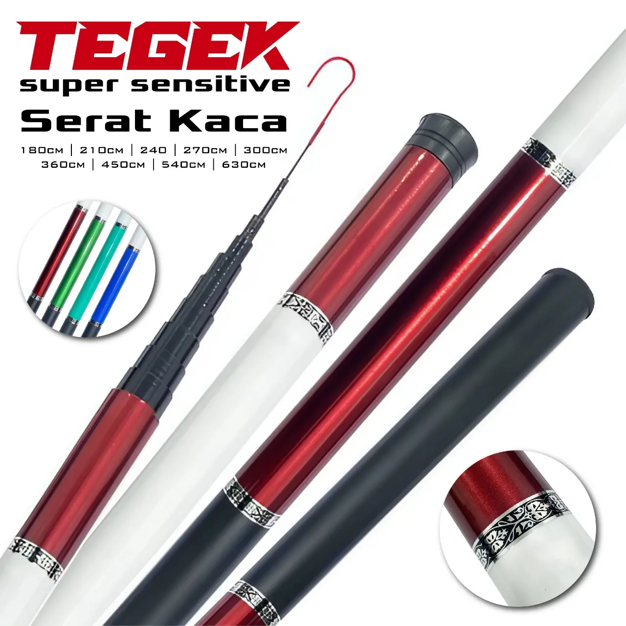 Joran Tegek Joran Pancing Ukuran 1.8M-6.3M CW 80-150gram Serat Kaca Keras Super Ringan Portabel Teleskopik